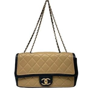 CHANEL Matelasse Single Flap 20s Beige/Black/GD Lambskin Handbag